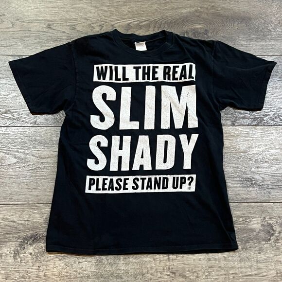 Eminem Slim Shady Please Stand Up T-Shirt Black Block Letter - Men's Medium - Picture 1 of 6